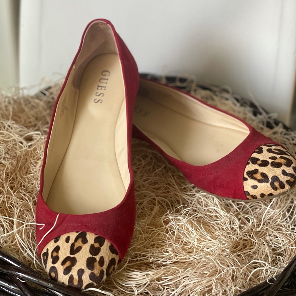 Red Suede Guess Flats